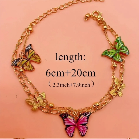 Boho Butterfly Layered Ankle Bracelet - Picture 4 of 8